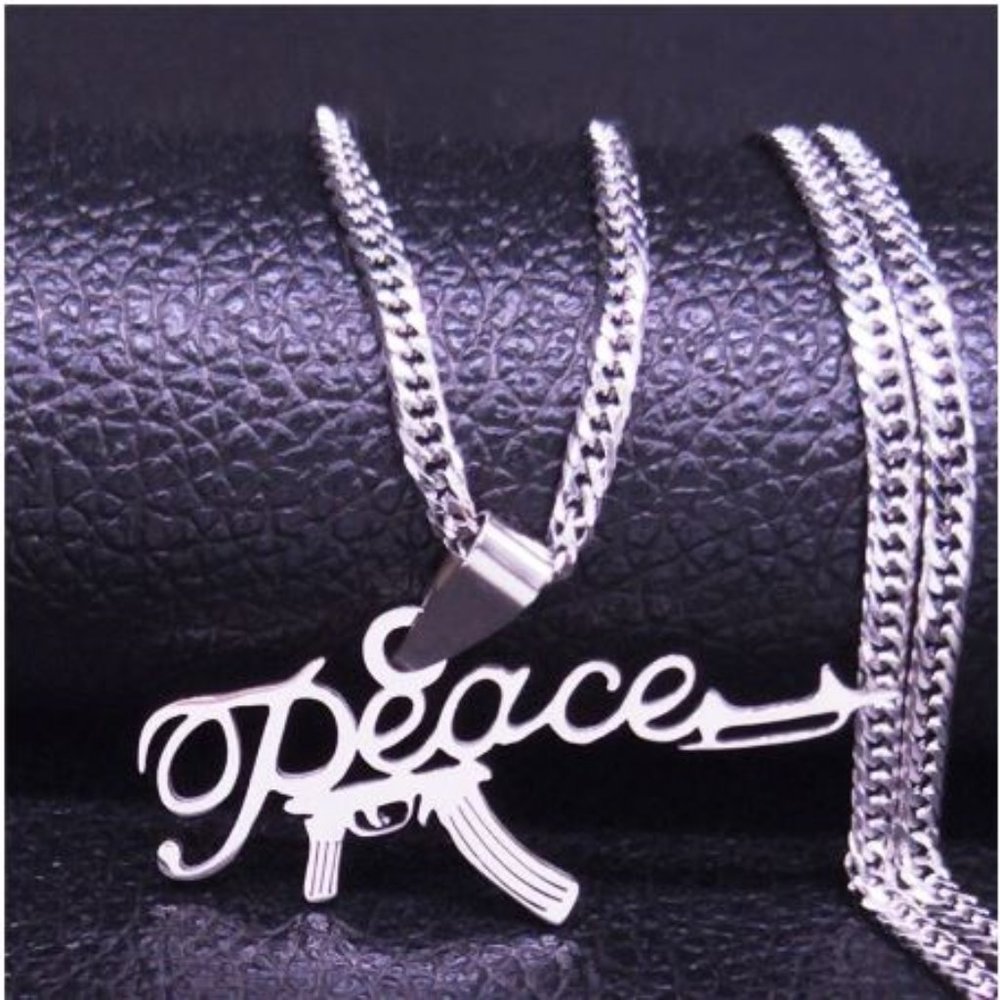 Peace / Machine Gun Stainless Steel Necklace